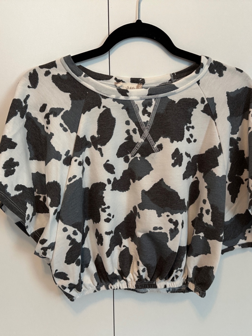 Altar'd State Black & White Cow Print Cropped Tee